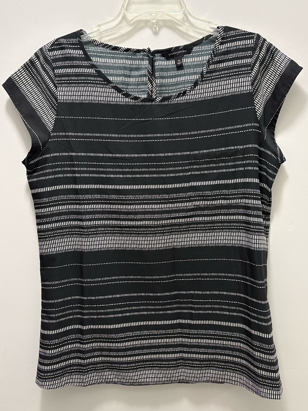Banana Republic Black and White Striped Cap Sleeve Tee